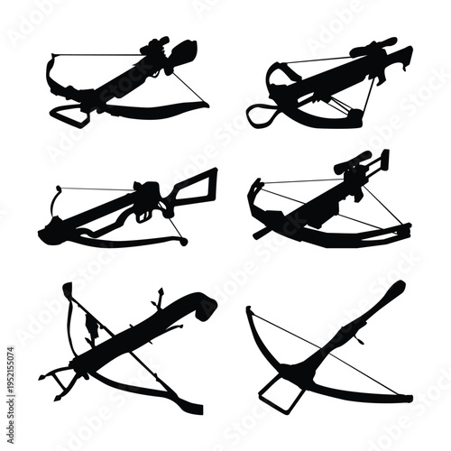 Set of military crossbow black silhouette illustration on white background vol 01