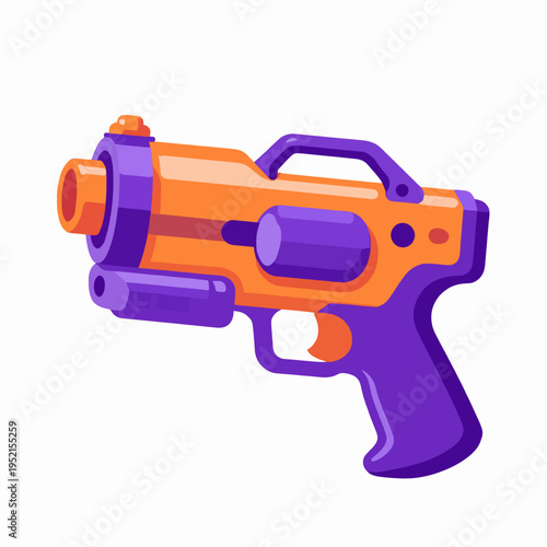 Vibrant Purple and Orange Plastic Water Blaster Gun for Songkran Festival, Flat Vector Illustration of a Single Toy Squirt Gun Isolated on White for Summer Fun Concept, Southeast Asian Celebration