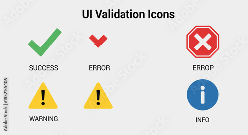 Icon set illustrating validation states success error warning and info