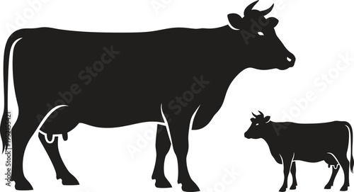 Standing cow and calf silhouette with black and white