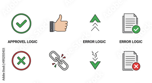 Icon set of approval error success and broken connection elements