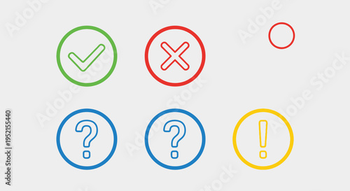 Icon set of check marks crosses question marks and exclamation points