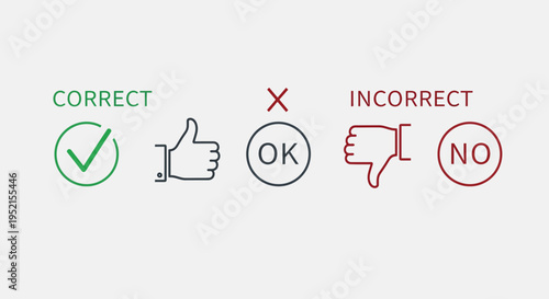 Icon set of correct and incorrect symbols for selection or decision making