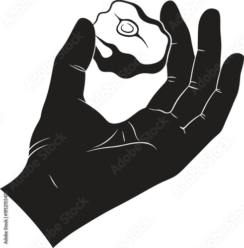 Hand holding raw meat silhouette with black and white