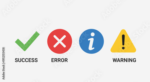 Icon set of symbols representing success error information and warning