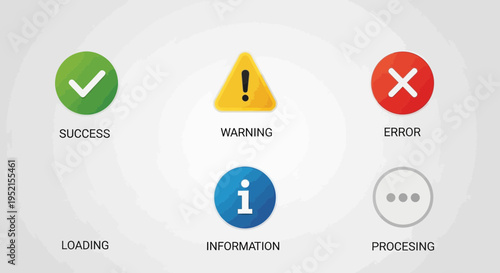Icon set of symbols representing success warning error information and loading