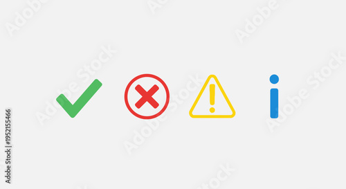 Icon set of symbols representing success failure warning and information