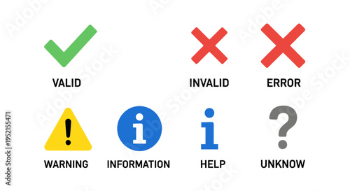Icon set of symbols valid invalid warning information and unknown