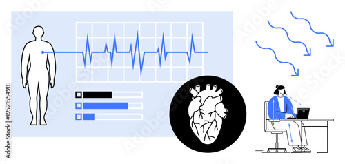 Telehealth concept. Telehealth integrates live medical monitoring, including heart health evaluation, with remote healthcare applications. Telehealth improves patient care and access. For healthcare