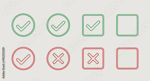 Selection icons green check marks and red cross marks with empty boxes