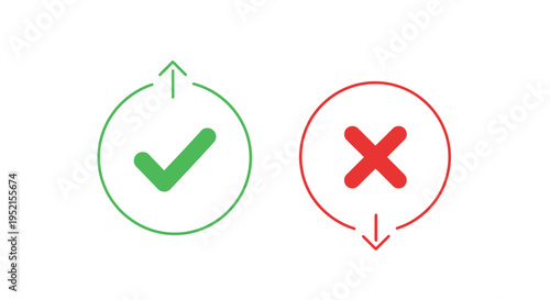 Set of approval and disapproval icons in green and red colors