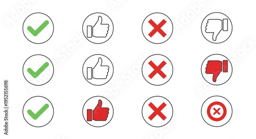 Set of approval and disapproval icons on white background vector design