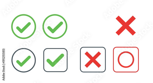Set of check mark and cross mark icons for validation and error concepts