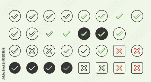 Set of check mark and cross mark icons for user interface design elements