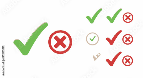 Set of check mark and cross mark icons for choices and approvals