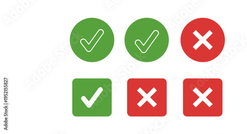 Set of check mark and cross mark icons for web design and app ui elements