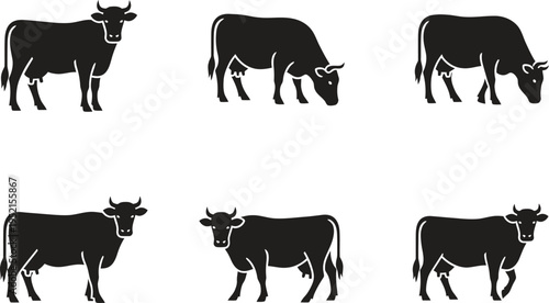 Group of cow silhouettes with food source
