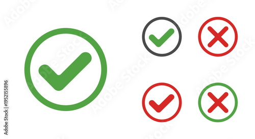 Set of check marks and crosses in circles on a white background