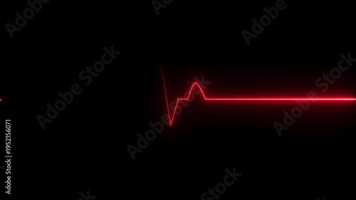 Red EKG flat line. Cardiogram pulse monitor showing heart attack emergency or cardiac arrest. Medical device animation.