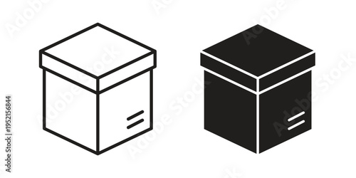 Cardboard box icon clipart symbol isolated on white background. Flat and stroke designs.