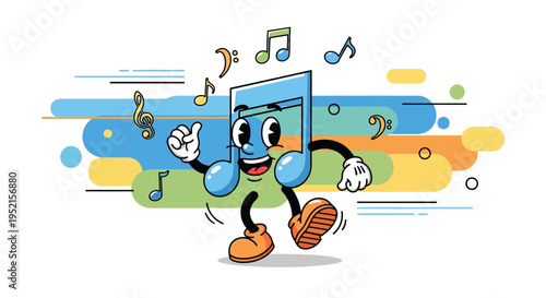 Smiling blue television dancing happily.