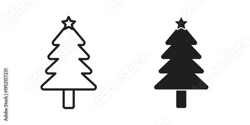 Christmas tree icon clipart symbol isolated on white background. Flat and stroke designs.