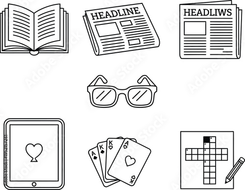 Collection of reading and puzzle icons