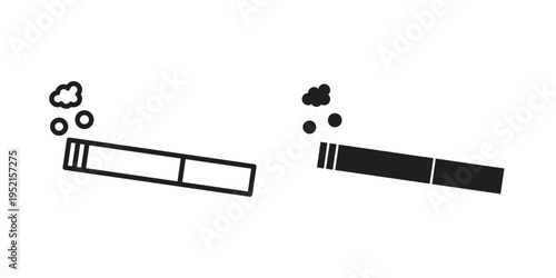 Cigarette icon clipart symbol isolated on white background. Flat and stroke designs.
