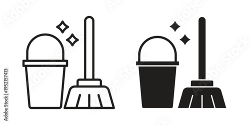 Cleaning service icon clipart symbol isolated on white background. Flat and stroke designs.