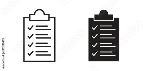 Clipboard icon clipart symbol isolated on white background. Flat and stroke designs.