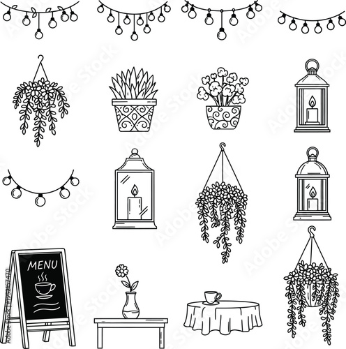 Collection of hanging plants and decorative items