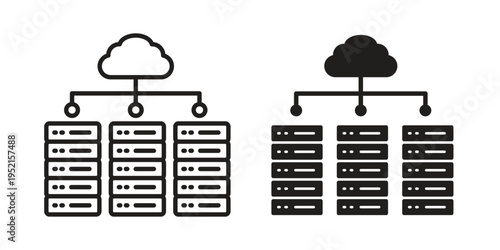 Cloud Computing Server icon clipart symbol isolated on white background. Flat and stroke designs.