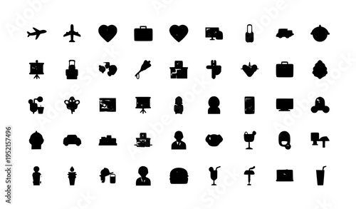 Flat web icons set with travel medical business and food symbols vector 