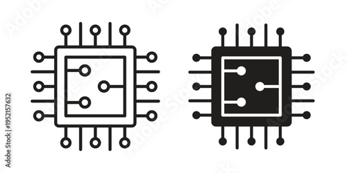 Computer microchip icon clipart symbol isolated on white background. Flat and stroke designs.