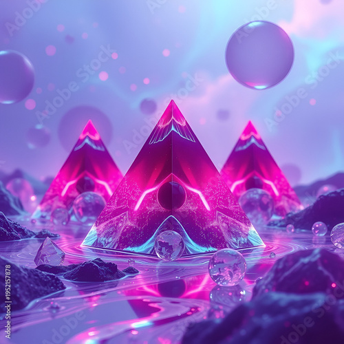 Neon Dreams Translucent Orbs Pyramids in Liquid.