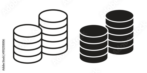 Database icon clipart symbol isolated on white background. Flat and stroke designs.