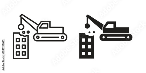 Demolition icon clipart symbol isolated on white background. Flat and stroke designs.