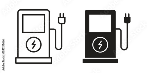 Electric vehicle charging station icon clipart symbol isolated on white background. Flat and stroke designs.