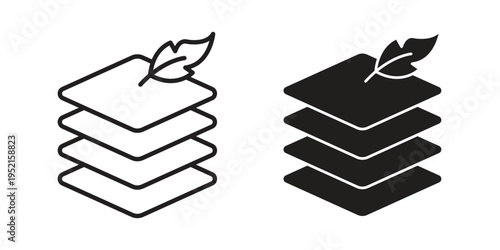 Fabric with feather icon clipart symbol isolated on white background. Flat and stroke designs.