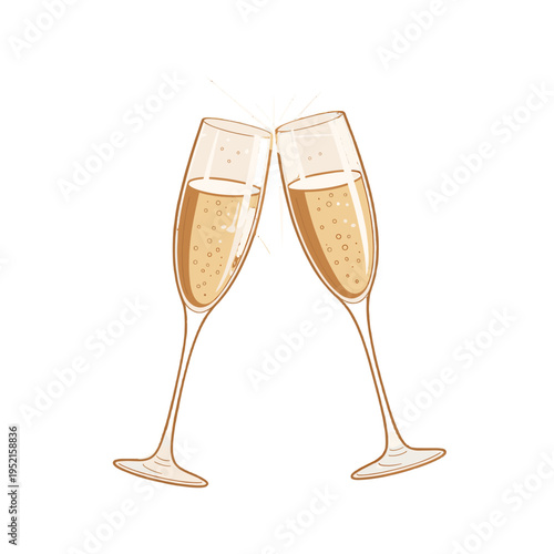 Two champagne glasses clinking together. 