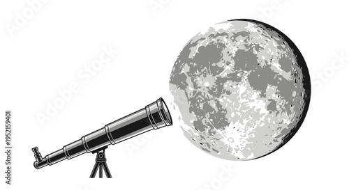 Telescope pointing at the moon in space astronomy