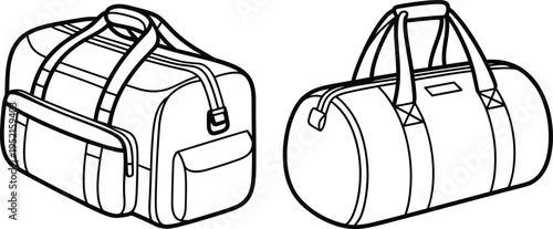 Flat vector duffel bag illustration set, fashion accessory design comparison sketch