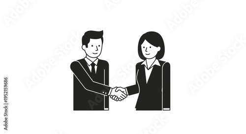 Two business professionals in suits shaking hands in a gesture of agreement and collaboration