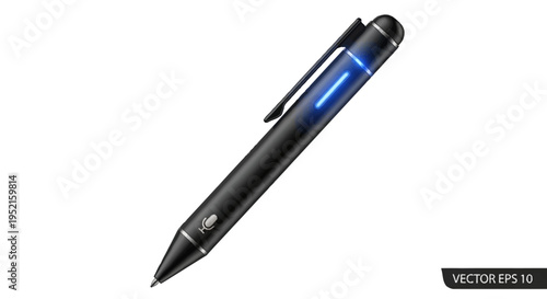 Black electronic pen with blue light on white background