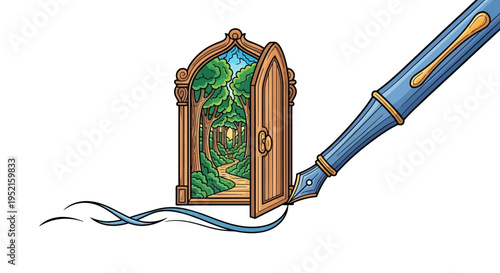 Fantasy door to nature with fountain pen