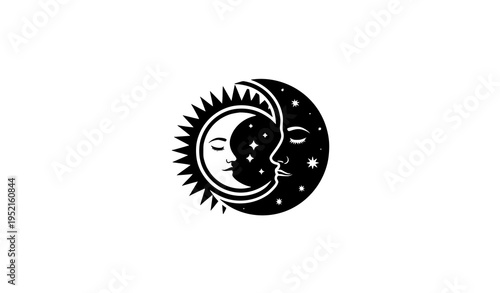 Decorative celestial symbols set sun moon stars mystical vector illustration