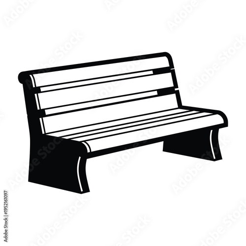 Black and white illustration of a wooden park bench with backrest  outdoor seating furniture icon