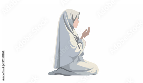Minimal Muslim girl Salat prayer vector illustration Islamic design 