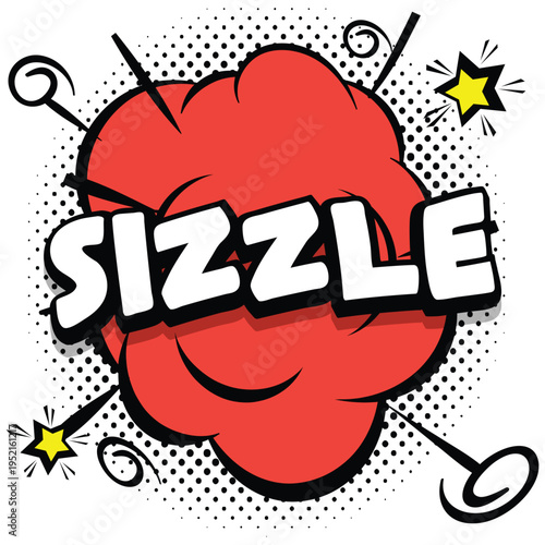 A vibrant cartoon illustration of a sizzling red explosion with bold white text