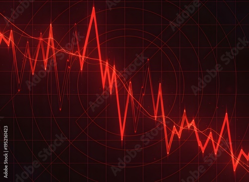 Red bearish market chart with falling trend line.